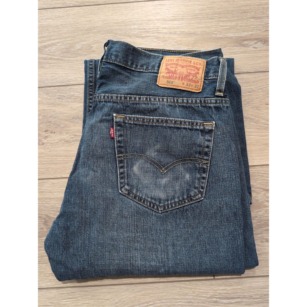 LEVI'S 569 33X32 MEN'S BLUE MED WASH DENIM JEANS LOOSE FIT BOOT
